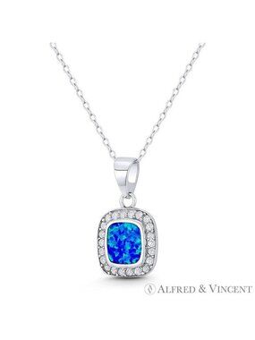 Created Opal & CZ Crystal Halo Pendant in .925 Sterling Silver w/ Rhodium